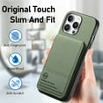 thumbnail image 2 of For iPhone 13 Wallet Phone Case,PC + PU Leather + TPU Hybrid Design,With Card Slots,Diagonal Fabric Pattern,Back Flip Kickstand,Shockproof Rugged Dropproof Phone Case,Green, 2 of 9