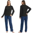 thumbnail image 2 of LNFINTDO Women's Pajama Sets Ultra Soft Microfleece Long Sleeve Top & Fleece Pajama Pjs Bottoms Pajama Women Sleep Loungewear, Black & Blue Black Plaid, Large, 2 of 6