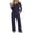 Dark Blue, variant on 2 Piece Lounge Sets for Women Fall Fashion Outfits | Two Piece Matching Loungewear Sets V Neck Top Wide Leg Pants Athleisure Workout Set