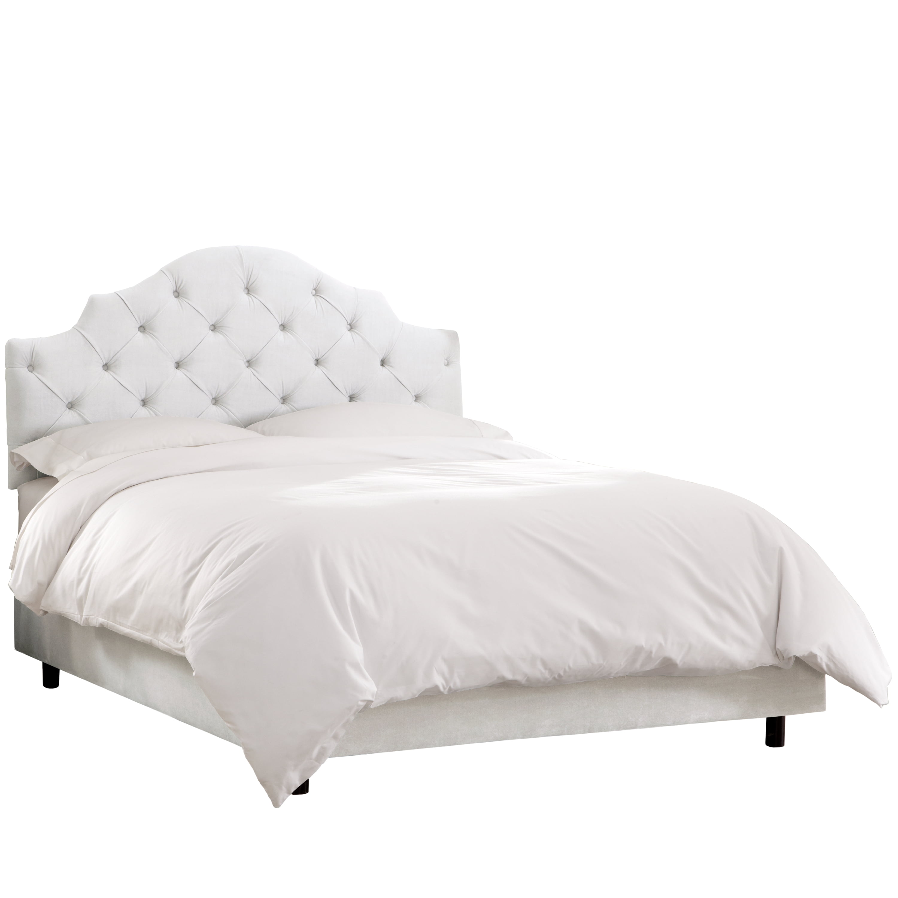 Queen Tufted Notched Bed in Velvet White