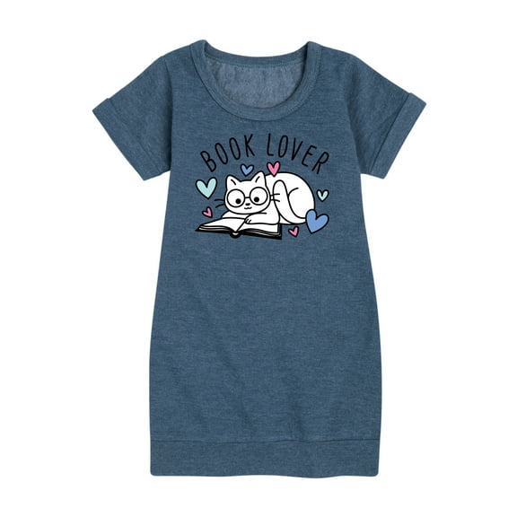 Instant Message - Book Lover Cat - Toddler And Youth Girls Fleece Dress