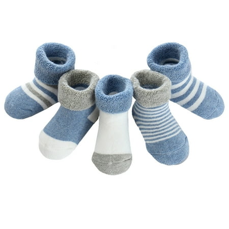 

VEAREAR 5 Pairs Newborn Baby Boy Girl Winter Anti-slip Dots Stripe Star Warm Thick Socks