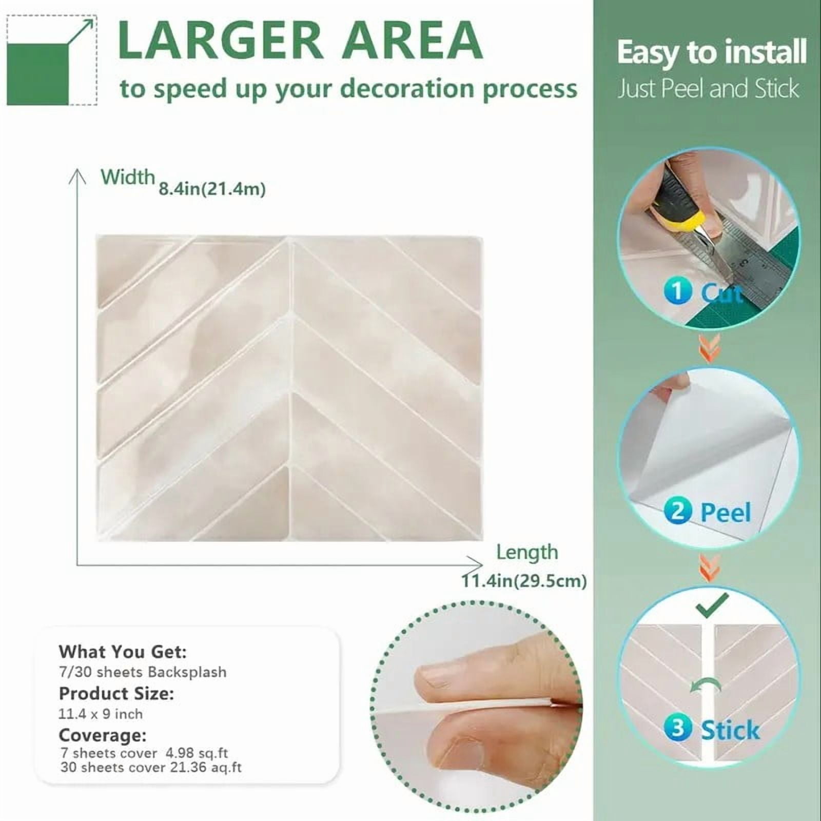 Peel and Stick Backsplash - 20 Sheets of 11.4" x 9" - 3D Adhesive Peel and Stick Tile Backsplash for Kitchen, Bathroom, Wall Tile