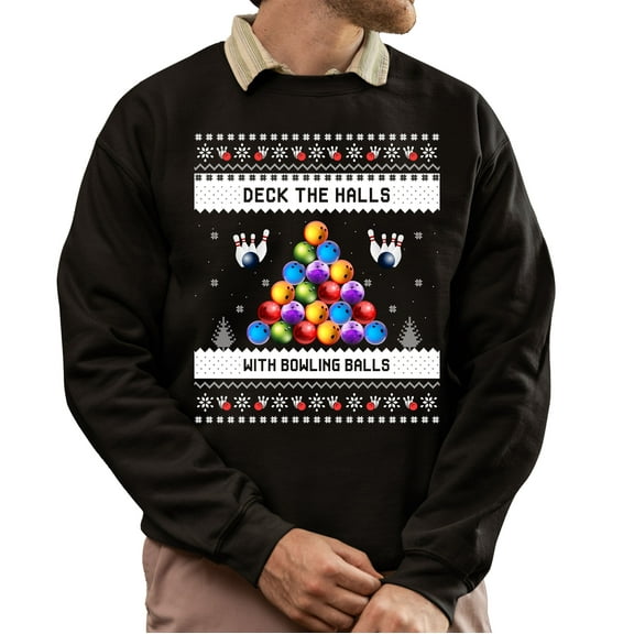 Christmas Sweatshirt, Deck the Halls with Bowling Balls Funny Christmas Sweatshirt, Unique Holiday Bowling Lover Sweatshirt, Holiday Gift for Women & Men