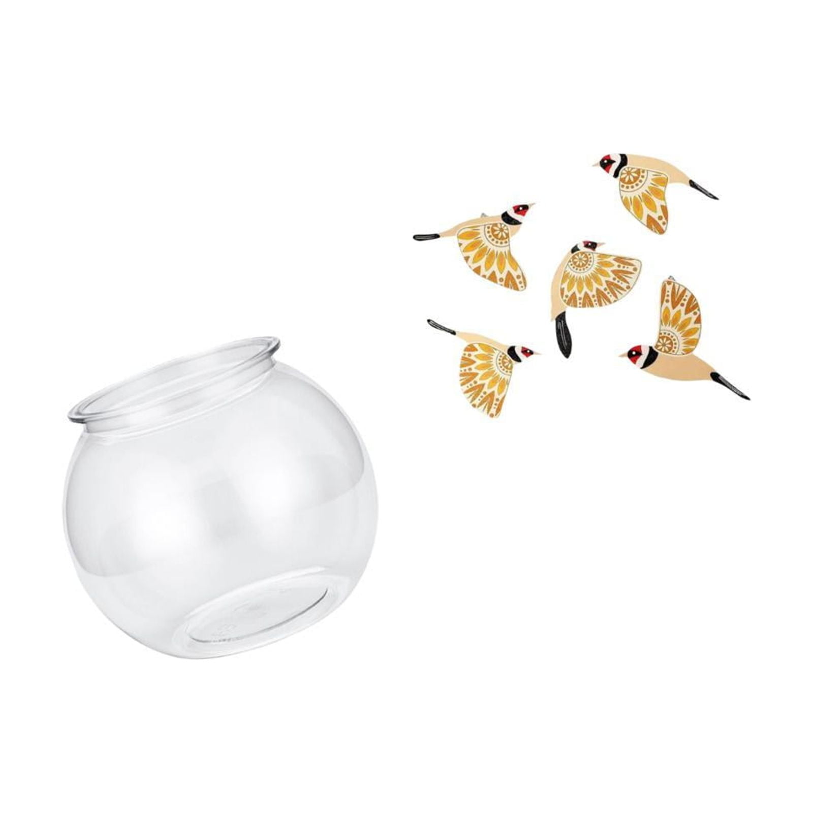 6 Pieces Desktop Aquarium Tank Transparent Fish Bowl Vase Wooden Bird Wall Art PP Material Home Office Decor for Adults