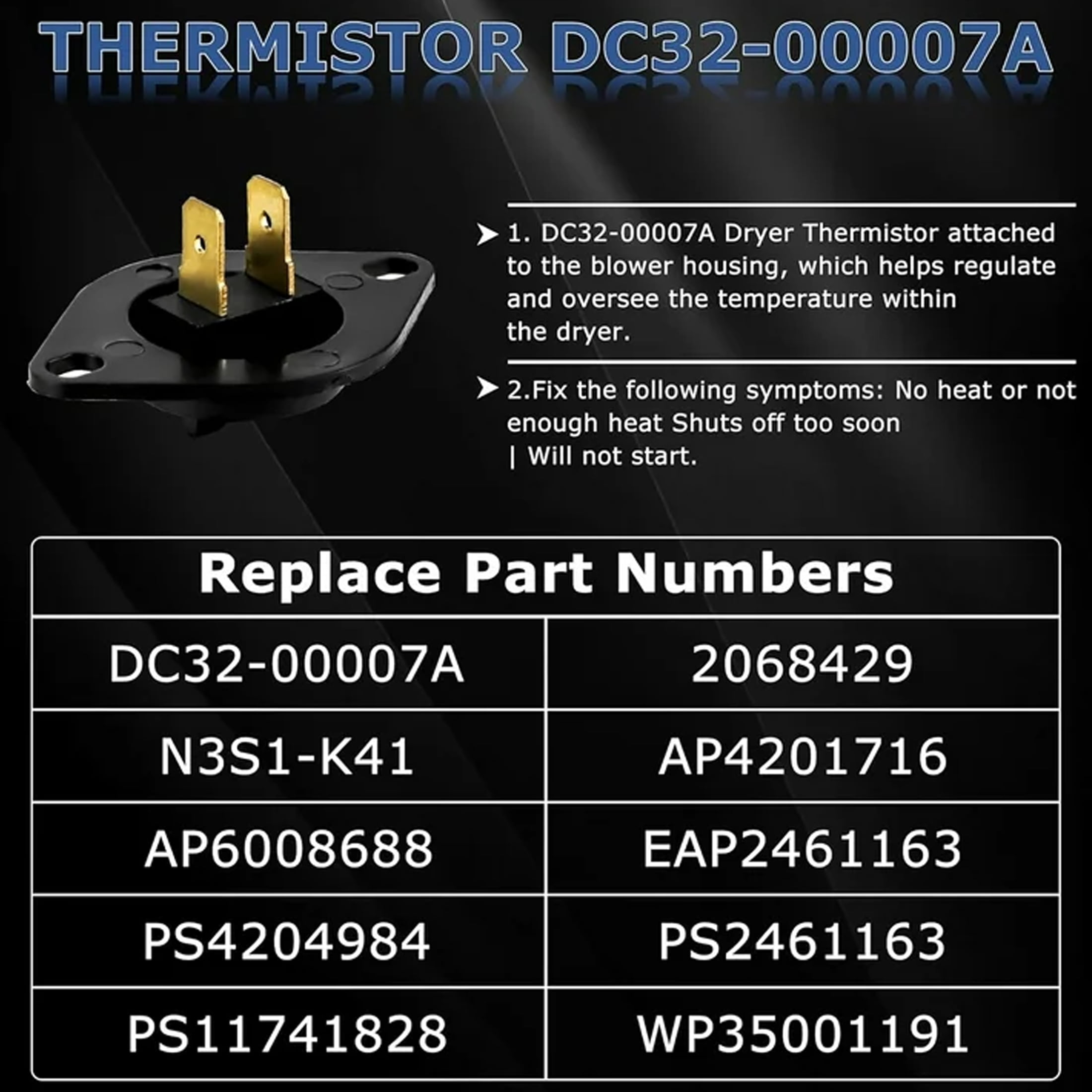 Heating Element DC47-00019A Compatible with Samsung Dryer, dv42h5000ew/a3 dv45h7000ew/a2 Dryer Parts, DC47-00018A Thermostat DC47-00016A DC32-00007A DC96-00887A Thermal Fuse