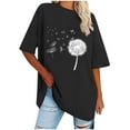thumbnail image 2 of WREESH Women's Oversized Round-Neck T-Shirts Casual Loose Short Sleeve Printed Blouses Black, 2 of 5