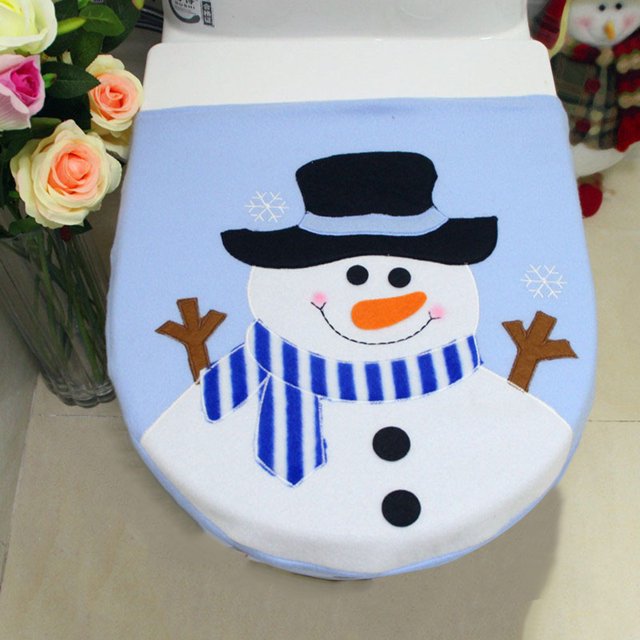 Juegos De Baño Navideños 1 funda para asiento de inodoro, decoración navideña, funda para inodoro de Navidad (muñeco de nieve azul) Wdftyju Libre de BPA