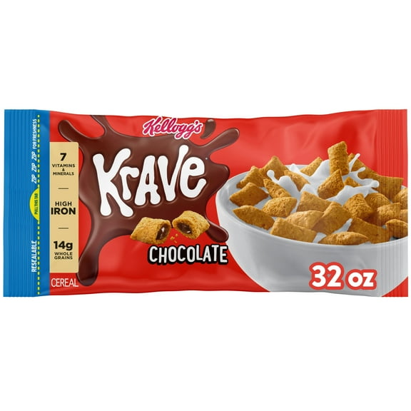 Kellogg's Krave Breakfast Cereal, Kids Cereal, Family Breakfast, Chocolate, 32oz Bag (1 Bag)
