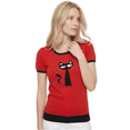 thumbnail image 3 of YEMAK Women's Short Sleeve Crewneck Cat Print Casual T-Shirt Sweater MK32004CAT-RED/BLACK-S, 3 of 6