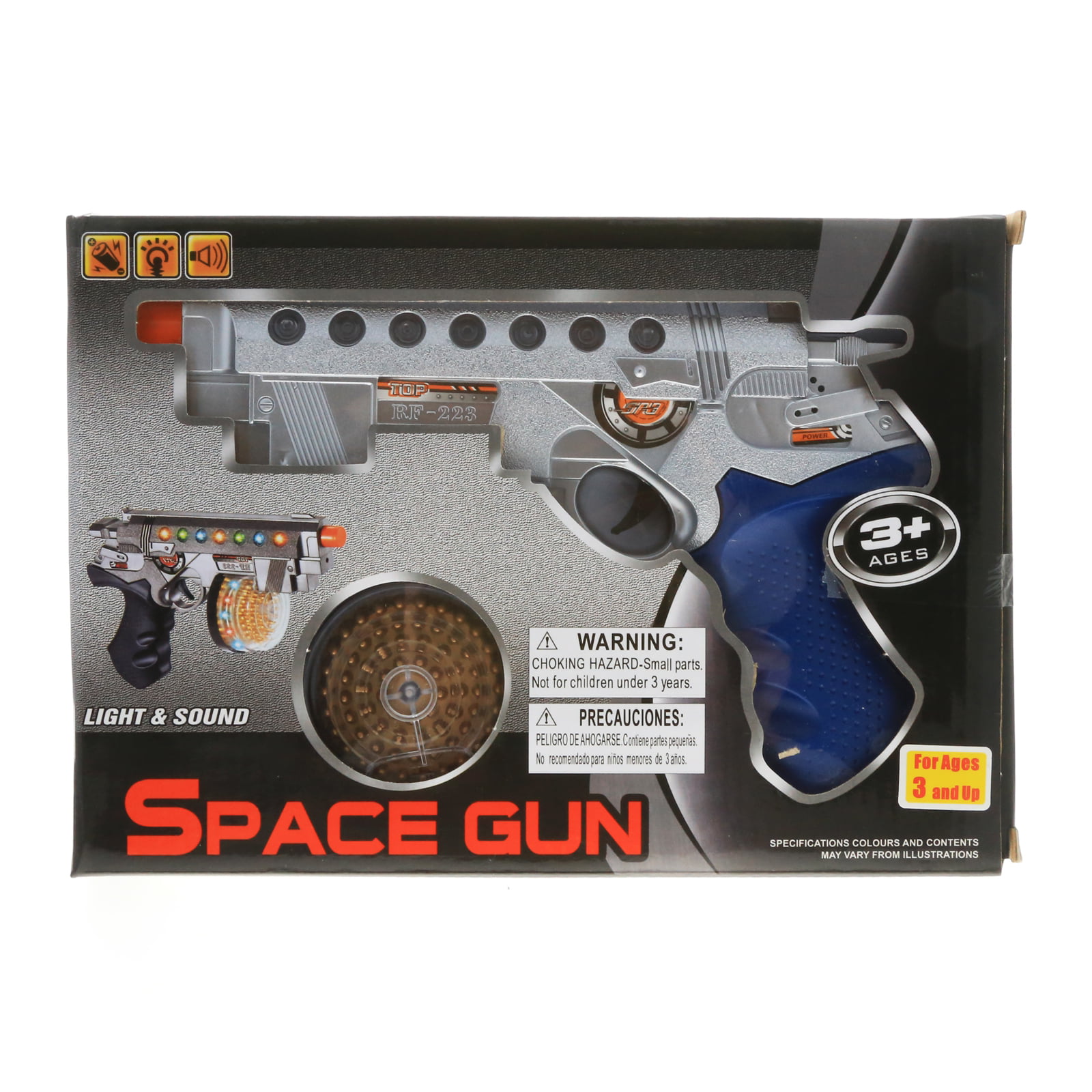 Silver Space Enforcer Toy Gun Blaster With Vibrant Spinning Lights and Sound 