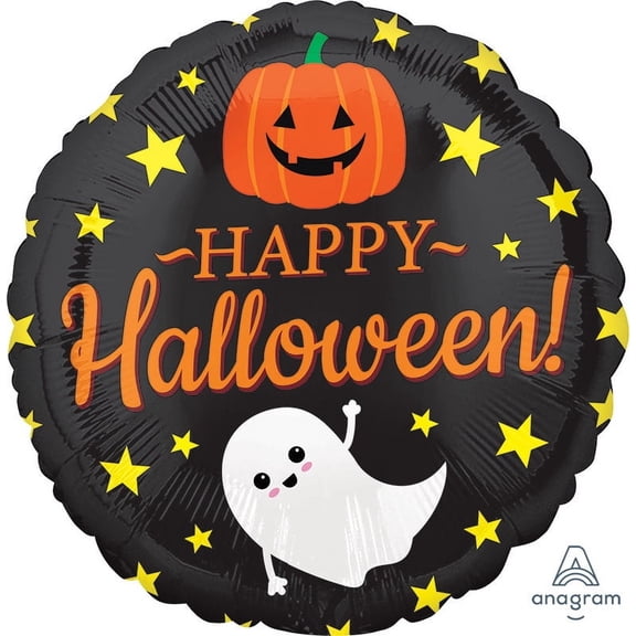 Ghost Pumpkin and Stars Halloween 18 inch Foil Mylar Balloon [41994] [41994]