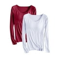 thumbnail image 2 of breaise Chemises à Manches Longues pour Femmes Pyjamas Grande Taille Chemises Manches Longues Hauts d'Entraînement pour Femmes Col en V T-Shirts de Randonnée 2 Pcs, 2 of 3