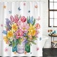 thumbnail image 2 of Spring Flowers Shower Curtain, Waterproof Shower Curtains for Bathroom, Watercolor Floral Leaves Butterflies Plant Washable Fabric Bathtub Curtain Set Bath Decor with 12 Hooks 48"x72", 2 of 8