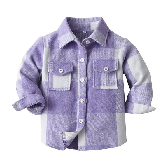 UAYOTSE Kids Toddler Flannel Shirt Jacket Plaid Long Sleeve Lapel Button up Shacket Baby Boys Girls Fall Shirt Coat Outwear(12-18 Months,T41-Purple)