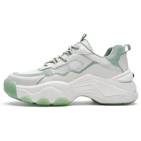 

Women‘s Platform Chunky Heel Sneakers Breathable Colorblock Mesh Sports Shoes Low Top Walking Sneakers
