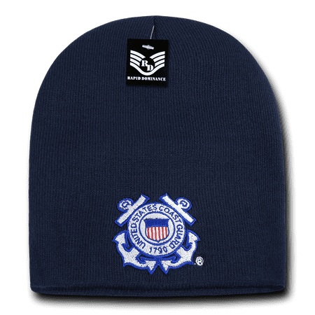 Military Coast Guard - Rapid Dominance US Coast Guard Logo (Navy) - Embroidered US Military Short Beanie Beanies Beany For Men Women Knit Caps Cap Hats Hat Winter