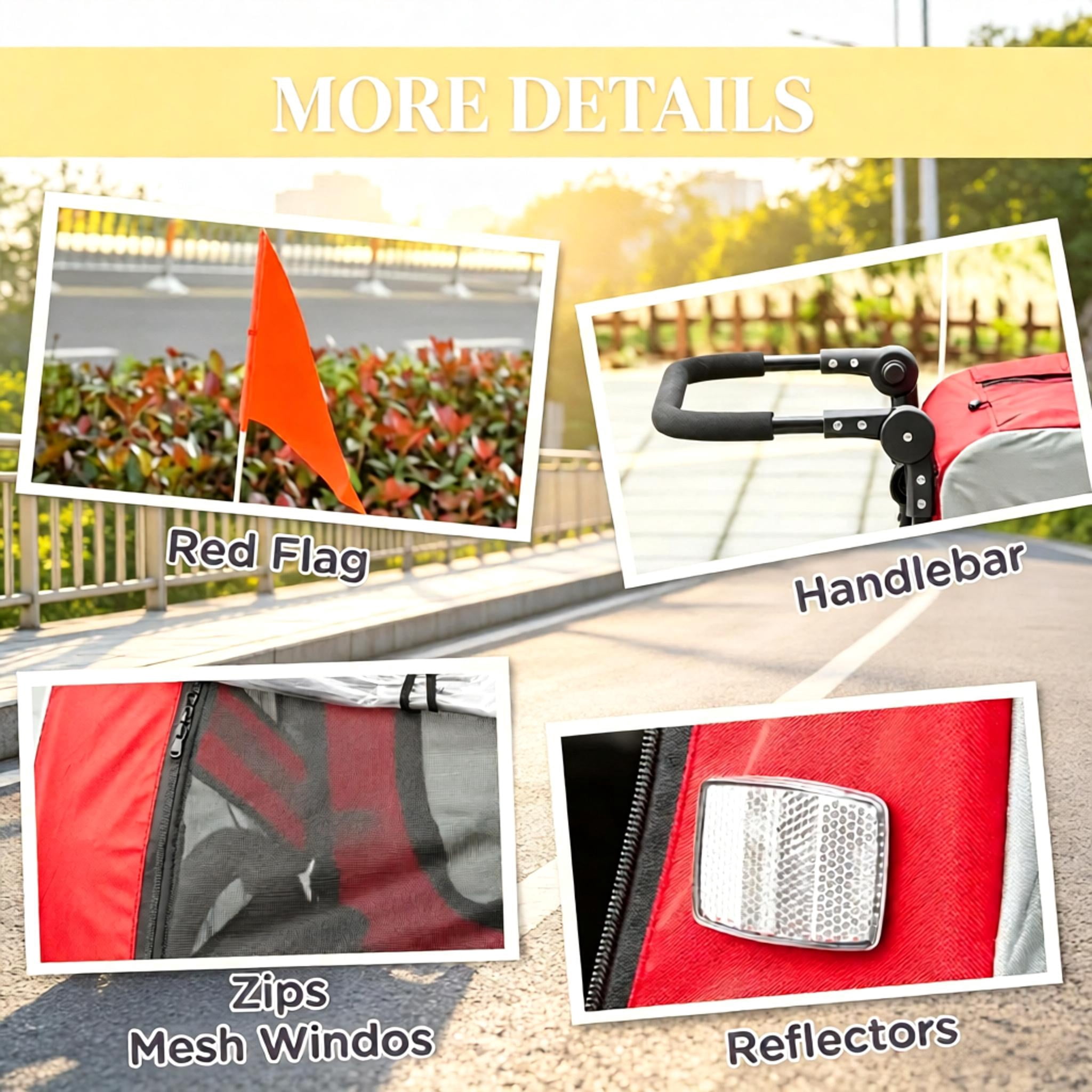 2-in-1 Red Dog Bicycle Trailer, Road-Visibility Reflectors, Weather-Strong Cover, as Pet Outdoor Travel Essential for Hiking Routes