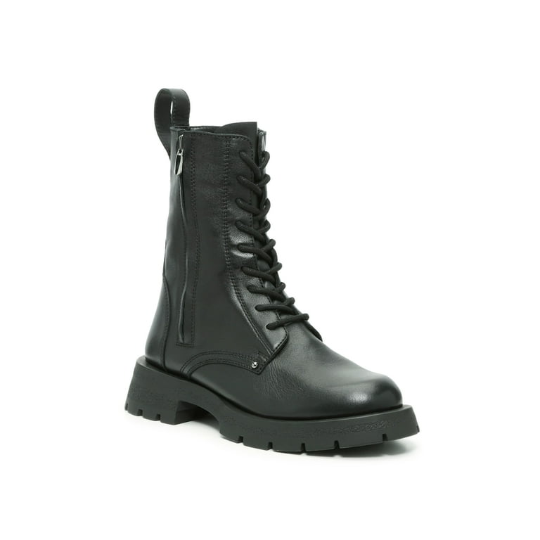 Steve madden ラスキンブーツ ブラックレザー Steve Madden Pledge Black Leather Fashion Chunky Side Zipper