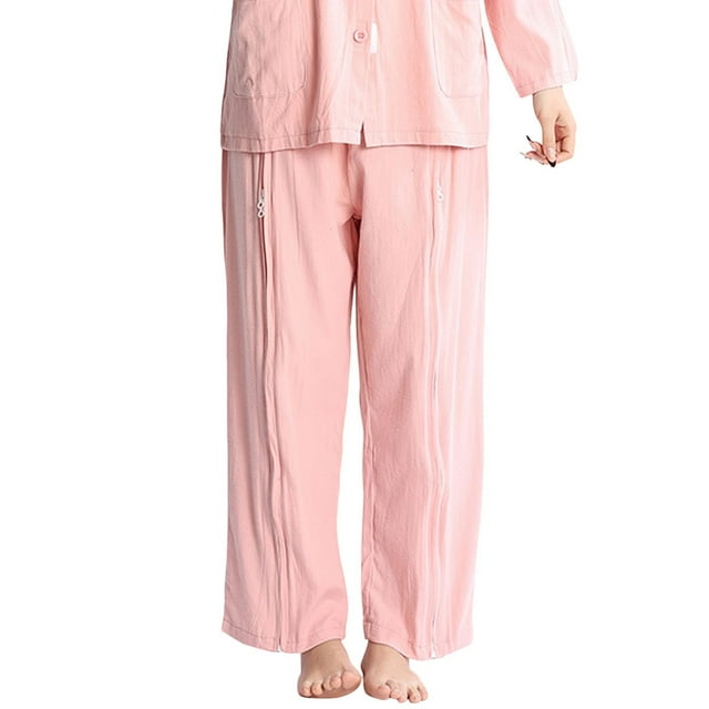 YFELWZ Pantalons Grande Taille pour Femmes avec Attaches à Coller, Vêtements de Récupération Chimio Rose Clair m