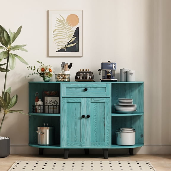 NAIYUFA Sideboard Buffet Cabinet with Power Outlet,Wooden Multifunctional Cupboard,Freestanding Kitchen Cabinet with Storage, Coffee Bar Cabinet for Living Room, Hallway, Kitchen,Vintage Blue