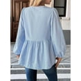 thumbnail image 3 of Womens Lace Up Tie Font Y2k Tops Puff Sleeve V Neck Blouse Loose Fit Summer Cute Clothes Blue L, 3 of 7