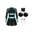 thumbnail image 4 of Yeahdor Girls Halloween Cheer Leader Outfits Long Sleeve Shiny Cheerleading Dance Uniform Dress Set Blue Green&White 6, 4 of 7