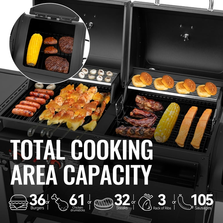Royal Gourmet 2-Burner Gas and Charcoal Combo Grill, Offset Smoker