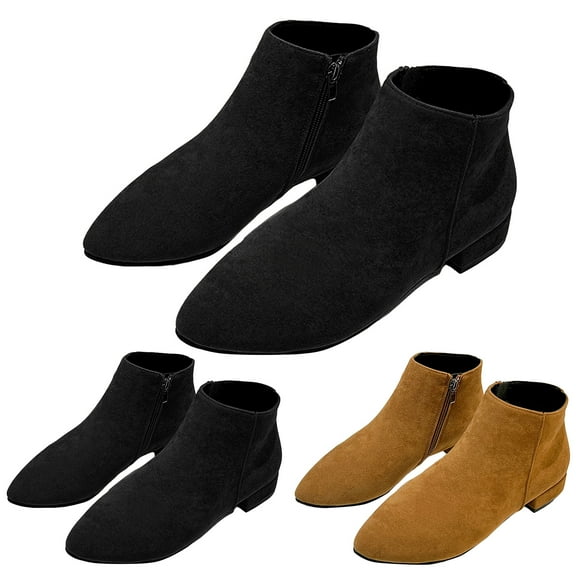 Dakaela Women's Ankle Boots Chunky Low Heel Dress Short Booties Side Zipper Fall Winter Work Shoes