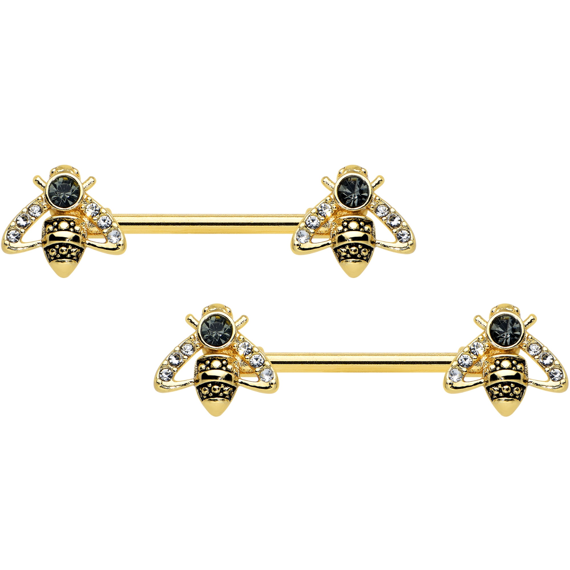 Body Candy 14G Womens Piercing PVD Steel 2Pc Clear Black Angular