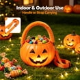 thumbnail image 5 of Aoznliie Halloween Candy Bucket, Light Up Plastic Pumpkin Trick or Treat Bucket with Shoulder Strap & Plush Handle, 6 in Foldable Reusable Candy Bowl, Orange, 5 of 8
