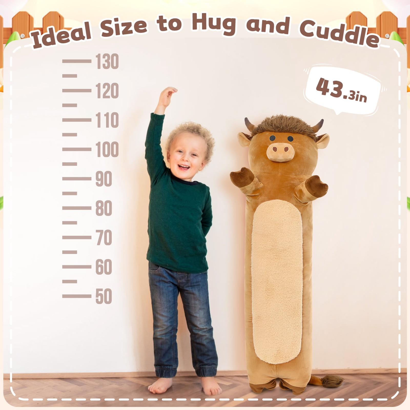 MorisMos 43" Cute Highland Cow Stuffed Animal,Soft Long Highland Cow Plush Pillow