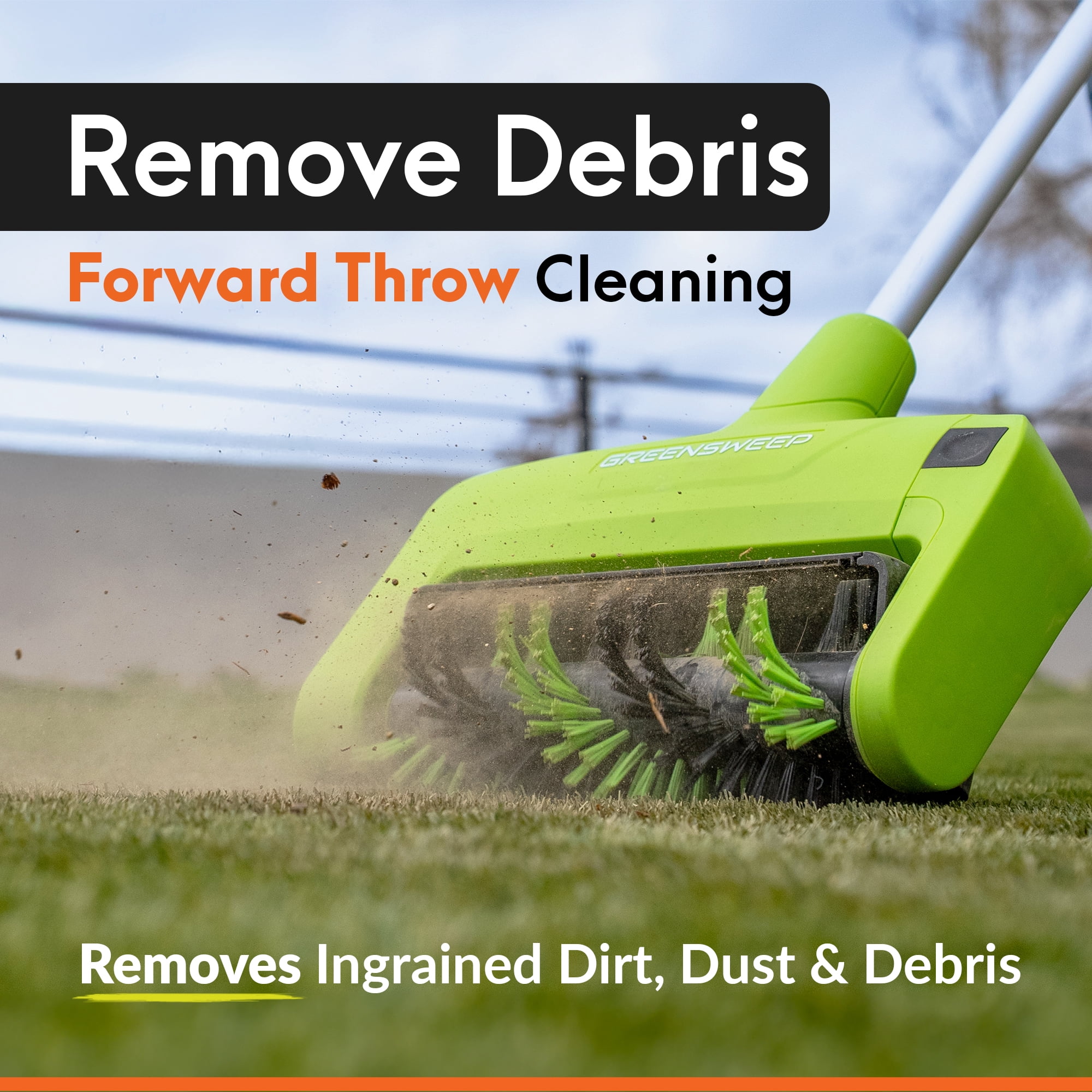 GreenSweep Reviver Volt Cordless Artificial Grass Power Brush, 12 in Cleaning Width, 20V Battery, Variable Speed, Removes Dirt, Debris and Pet Hair