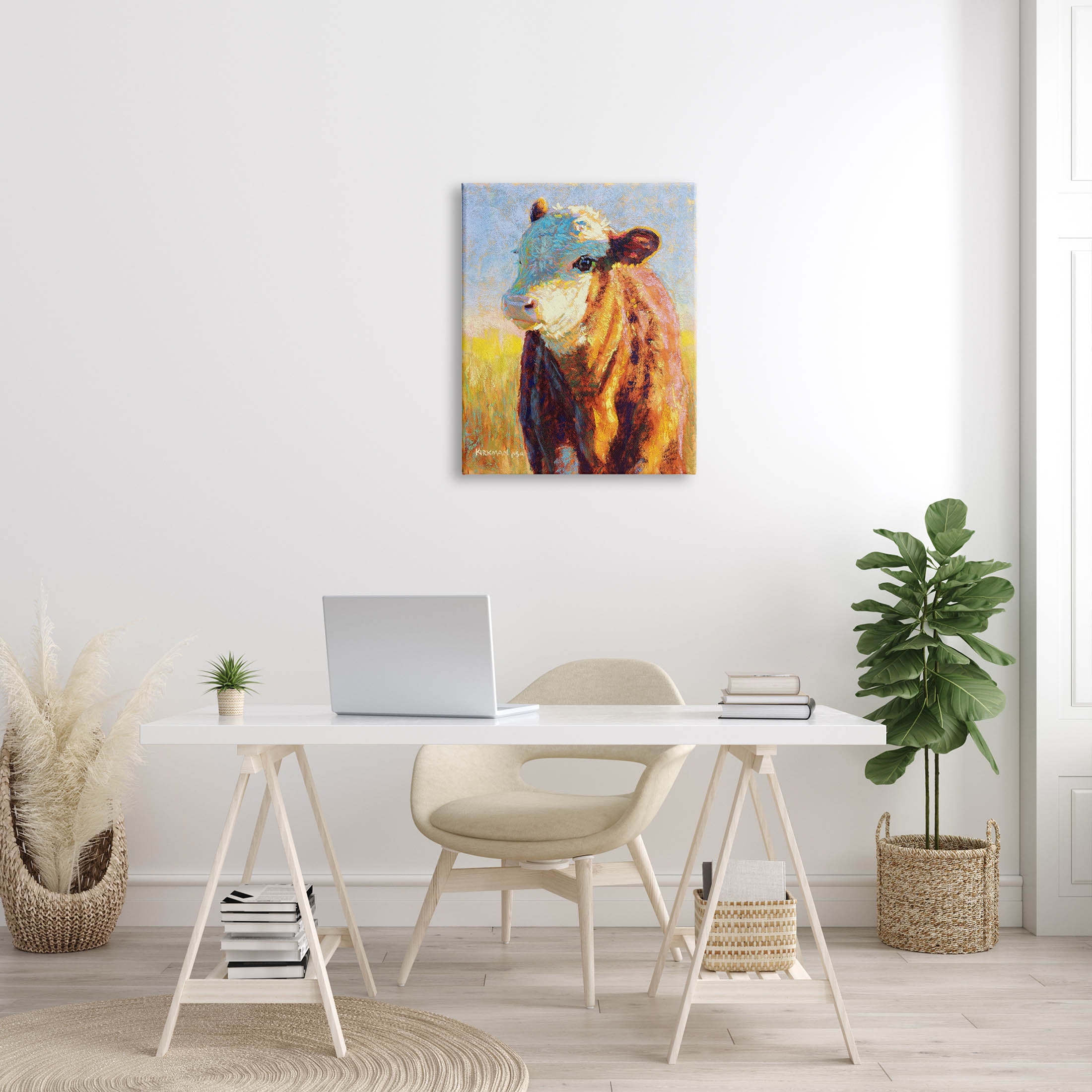 Modern Cow Portrait Impressionism Animals & Insects Painting Gallery Wrapped Canvas Print Wall Art