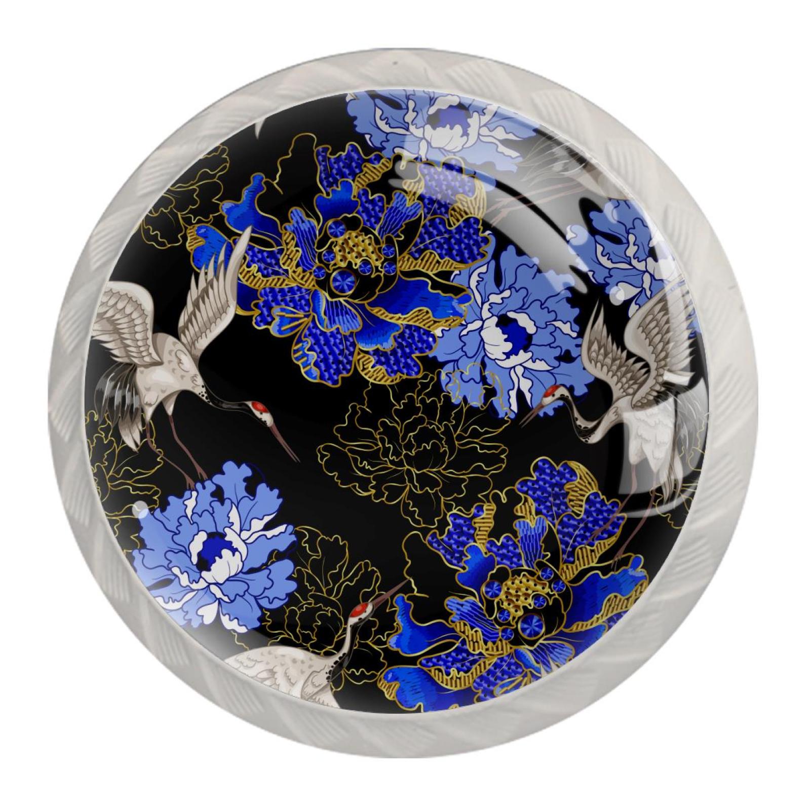 4 Pcs Crane Chrysanthemum Knobs for Kitchen Cupboard Dresser