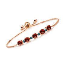 Gem Stone King 5.26 Ct Round Red Garnet Blue Diamond 18K Rose Gold Plated Silver Tennis Bracelet for Women
