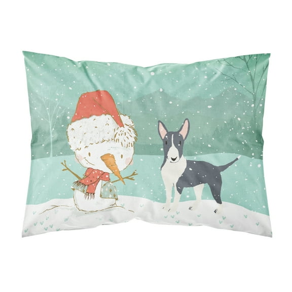 Black Bull Terrier Snowman Christmas Fabric Standard Pillowcase