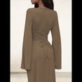 thumbnail image 4 of Vestido de Invitada de Boda para Mujer, Larga, Ajustado, de Punto Acanalado, Maxivestido Formal de Otoño Caqui XL, 4 of 9