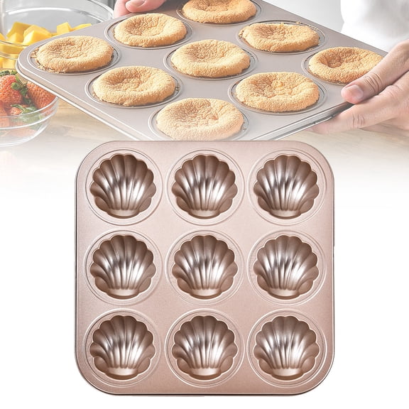 9-Cavity Muffin Pan, Animal Shaped Cupcake Pan, 10.6'' x 10.6'' Rose Gold Non-Stick Muffin Tin, Stainless Steel Baking Supplies, Shell