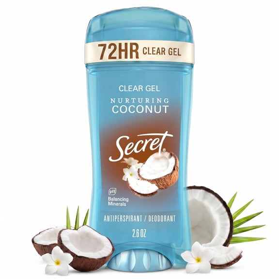 Secret Antiperspirant and Deodorant for Women, Clear Gel, Coconut Scent, 2.6 oz
