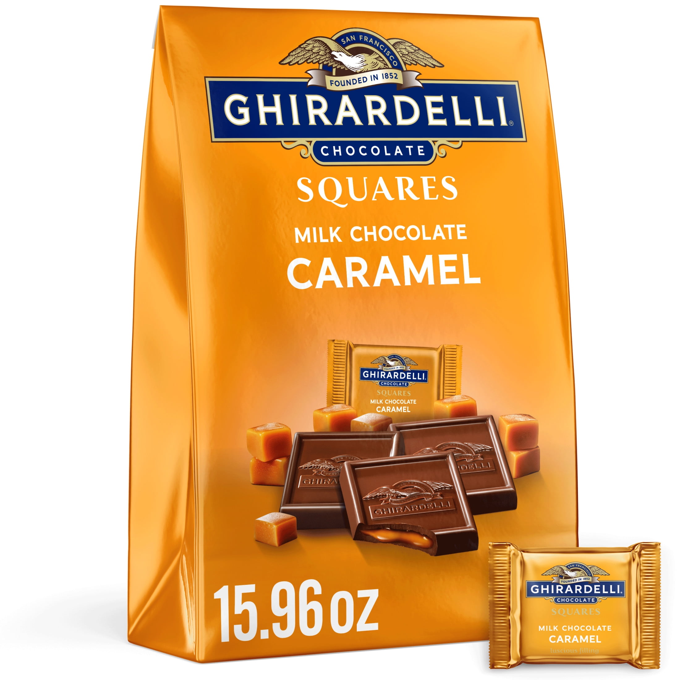 (3 pack) GHIRARDELLI Milk Chocolate Candy SQUARES with Caramel Filling, 15.96 oz Bag