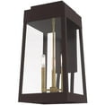 thumbnail image 4 of 10.5 inch 3 Light Bronze Outdoor Wall Lantern with Clear Glass Shade backed with Solid Brass material for patio, front porch, entryway and more, 4 of 8