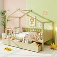 thumbnail image 1 of Gymax Twin House Bed w/ 2 Storage Drawers Roof & Fence Rails Headboard & Footboard, 1 of 9