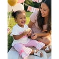 thumbnail image 6 of BemeyourBBs Toddler Baby Girl Birthday Outfit 1 2 3 4 5 Years Old Birthday Summer Clothes Baby Girls Ruffled Short Sleeve Crew Neck Letters T-shirt with Plaid Flare Pants Set, 6 of 9