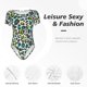 thumbnail image 4 of Balery Green Leopard Body de cuello redondo de manga corta para mujer Tops de manga corta Tops básicos-Medium, 4 of 7