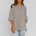 thumbnail image 2 of Summer Akafmk 3/4 Sleeve Shirts for Women,Summer Womens Cotton Linen Tunic Tops,Casual Solid Color V-neck Hem with Side Slit Short Sleeved Blouse, 2 of 5