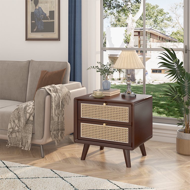 KISPATTI Rattan Nightstand, Small End Table, Side Table with