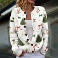 thumbnail image 1 of Plus Size Women's Christmas Santa & Tree Embroidered Cardigan Long Sleeve Round Neck Button Down Knit Sweater For Holiday Season, 1 of 6