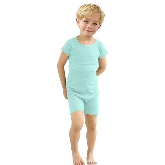 Odeerbi 6M-7Y Conjunto de Pijama de Verano Para Niños Y Niñas de Punto Elástico Con Camiseta de Manga Corta Y Pantalón Corto de Cintura Alta Conjunto de Pijama de Dos Piezas