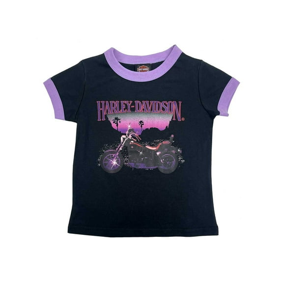 Harley-Davidson Little Girls' Short Sleeve Ringer Toddler Tee, Black (4/5T), Harley Davidson